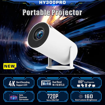 "4K Portable HD Projector - Bluetooth, WiFi6, Smart Home Cinema"