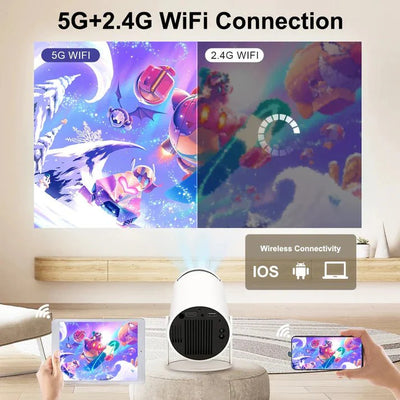 "4K Portable HD Projector - Bluetooth, WiFi6, Smart Home Cinema"